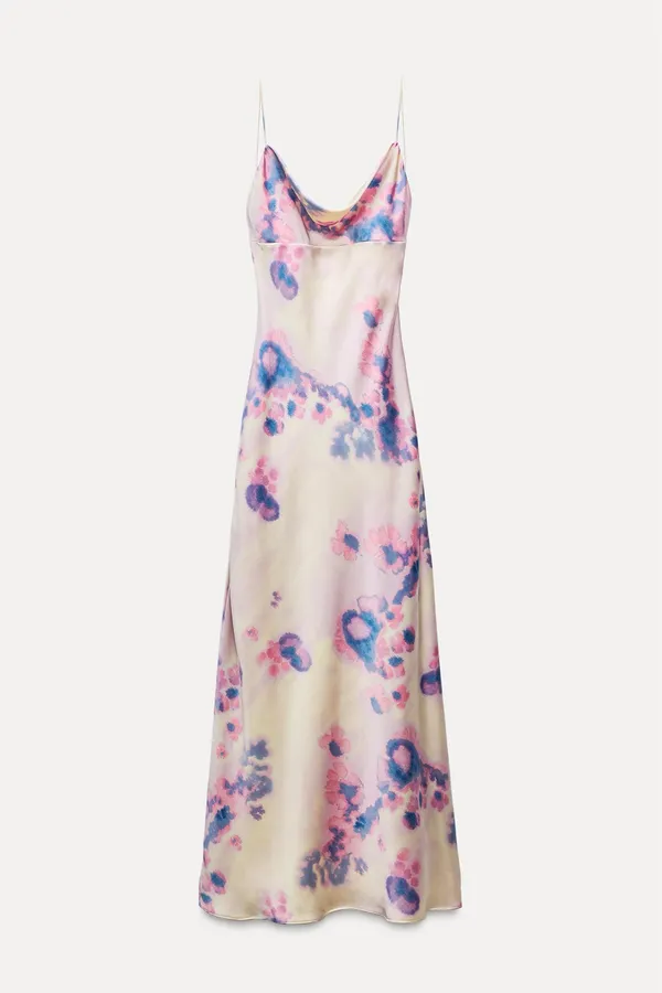 Zara maxi dress satin bodycon open back cowl neck tie dye summer evening - Image 15