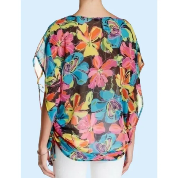 Vertigo Semi-Sheer Vibrant Floral Top Or Swim Cover XL - Image 2