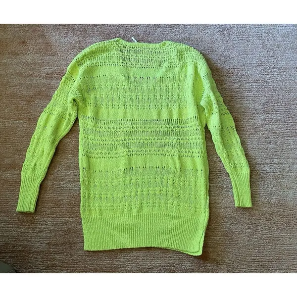 Free People Neon Green Open Knit Sweater XS Long Sleeve V Neck Cotton Blend - Image 7