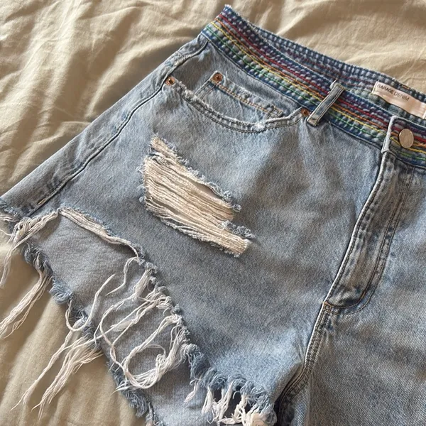 Garage Pride Rainbow Festival Denim Distressed Shorty Shorts Size 31 - Image 2