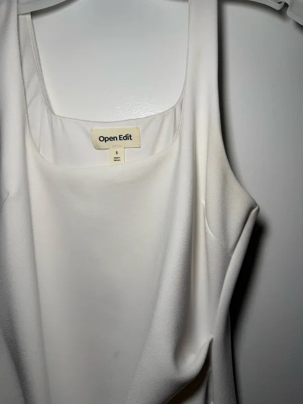 Open Edit Ruched White Square-neck mini Dress Women’s Small - Image 2