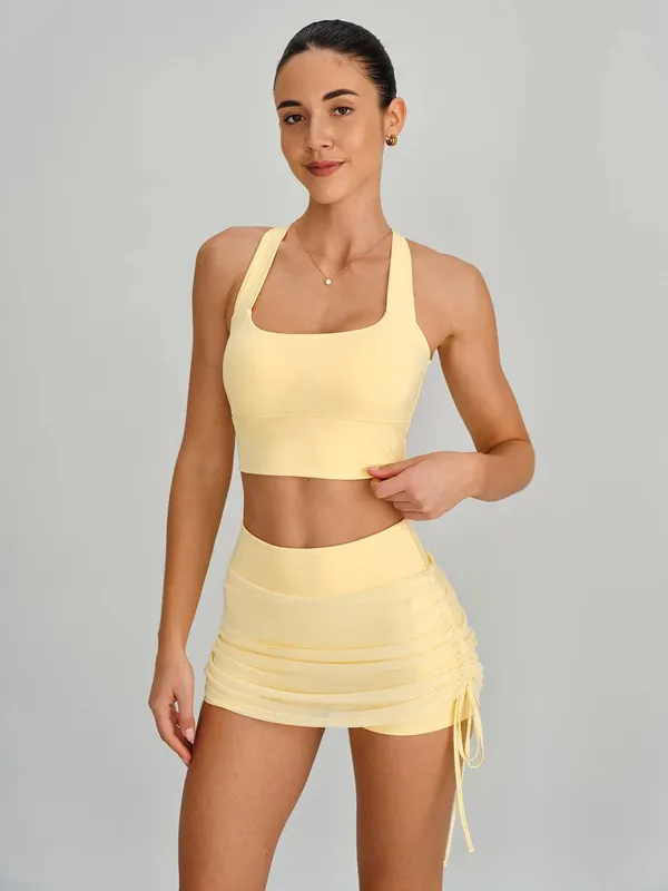 Berlook Activewear Yellow Twist X-Cross Sports Bra - Light Support - Image 3