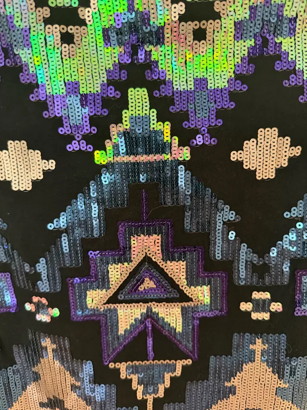 Vtg New Express Woman’s Aztec Sequin Mini Skirt, Sz S - Image 3