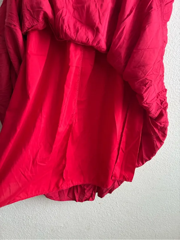 Tiered Pockets Solid Red Color High Waist Flowy Boho Mid Skirt M - Image 10
