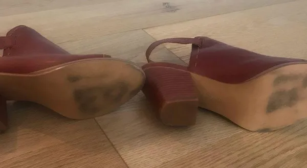 Frye Chestnut Brown Sling Back peep toe Chunky Leather Heels - Image 7