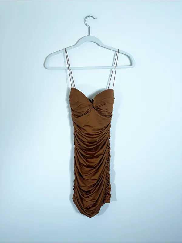 Oh Polly Sweet Talker Ruched Mini Dress Chocolate Brown Size 4 - Image 2