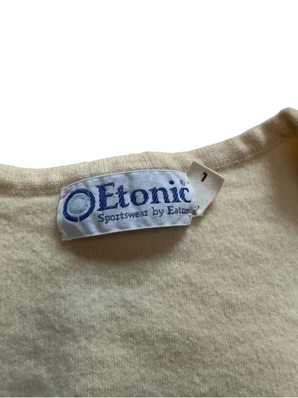Etonic Vintage San Francisco 49ers Zephyr Wool V-Neck Sweater Cream L *HOLE* - Image 6