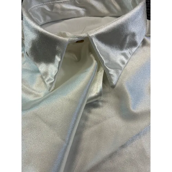 Off White Satin Cowl Neck Long Sleeve Blouse Pointed Collar Elegant Top XL - Image 5
