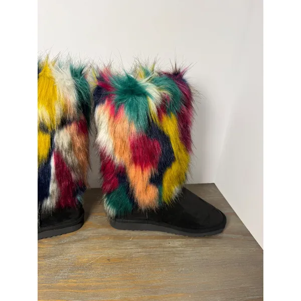 Bellini Hype Faux Fur Boots Rainbow Festival Y2K Statement Winter‎ Women's 8.5 - Image 5
