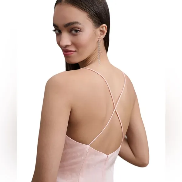 Anthropologie BHLDN CORSETED BABY PINK LONG RUCHE SIDE LINED MAXI CRISS CROSS DRESS 12 - Image 2