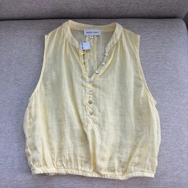 NWT Bella Dahl Linen Top XS Yellow Button Front Coastal Chic Cottage Preppy - Image 9