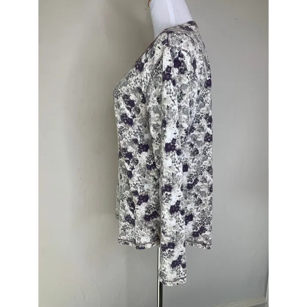 Northcrest Floral Thermal Lace Trim Henley Shirt Sz Large - Image 3