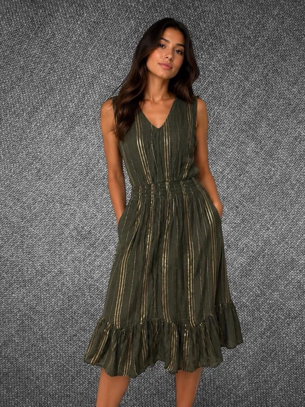 Luxology Olive Green Metallic Stripe Midi Dress - Image 3