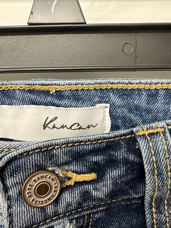 KanCan Distressed Washed Blue High-Rise Button-Fly Skinny Jeans - Image 2