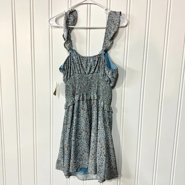 Altar'd State Floral Ruffle Mini Dress Womens Size L Blue Ditsy Smocked Boho L‎ - Image 5