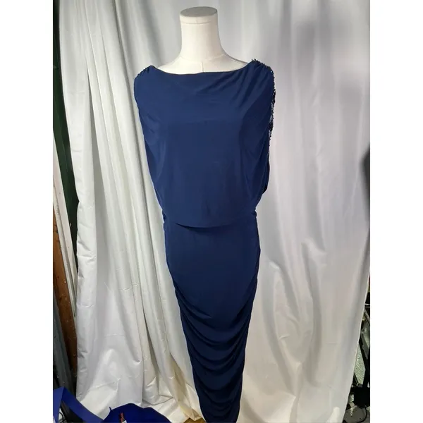 Midnight Velvet Womens Navy Blue Embellished Ruched Evening Gown‎ Dress Size 6 - Image 8