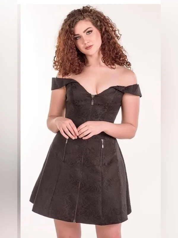 Sherri Hill Mini Dress Size 12 Navy Blue Off-Shoulder Zip Front Vintage style - Image 10