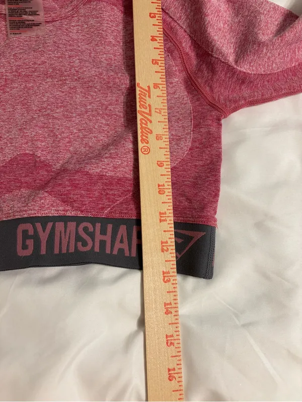 Gymshark Seamless Long Sleeve Crop Top Pink Marl Medium Athletic Workout Shirt - Image 4