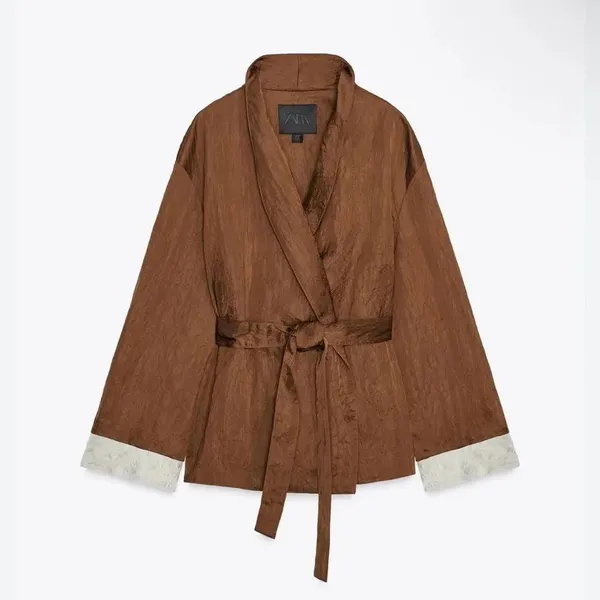 Zara Brown Belted Wrap Kimono Oversized Jacket(Size Small) - Image 3