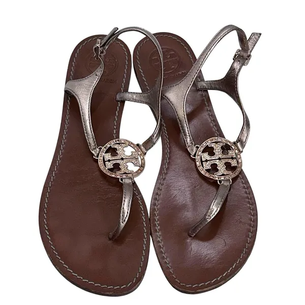 Tory Burch‎ Sling Gold Logo Sandals Size Women's 9 M - Image 10