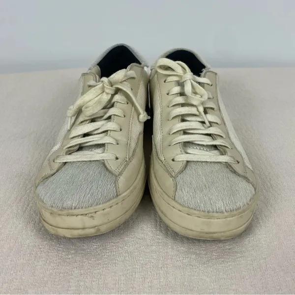 P448 Cream Low Top John Yeti‎ Fur Lace Up Distressed Sneaker - Image 4