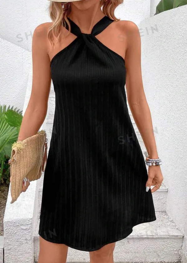 Black Cross Neck Dress  - Image 2