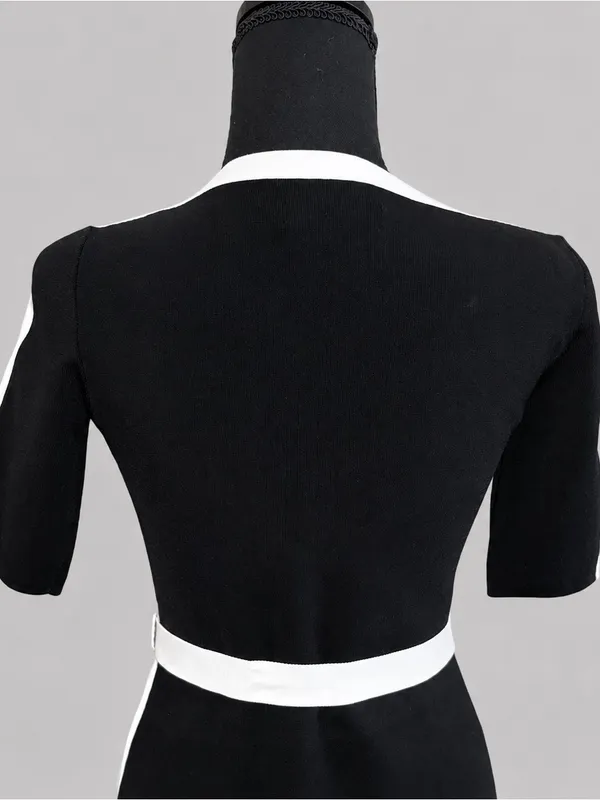 Lauren Ralph Lauren XS Black White Colorblock Belted Sheath Dress Stretch Knit - Image 7