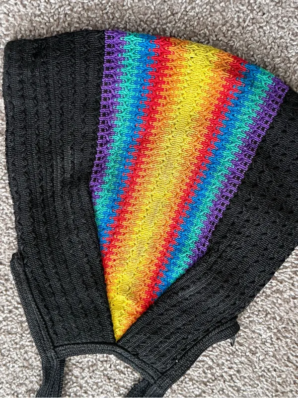 Vintage Rainbow Colorful Woven Shoulder Bag Black Bohemian Pride Hobo Tote - Image 11