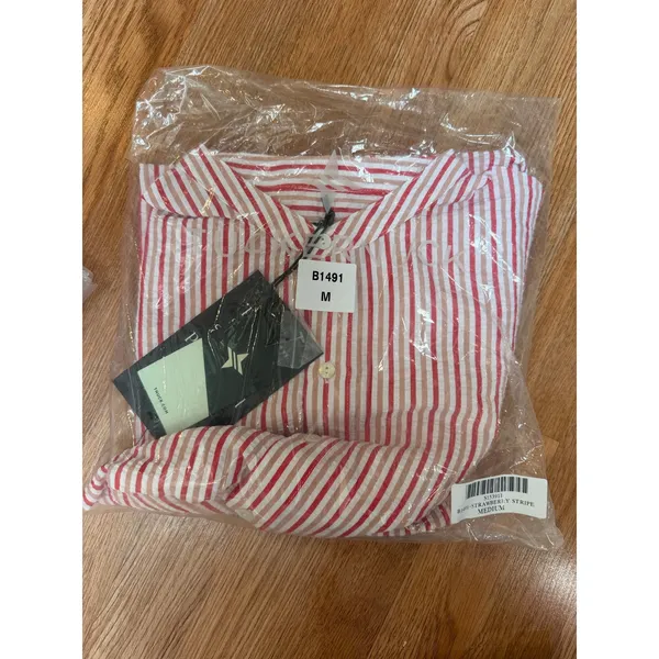 Tuckernuck Strawberry Stripe Shirt Dress Bodie Mini Vacation Red Medium NEW - Image 6