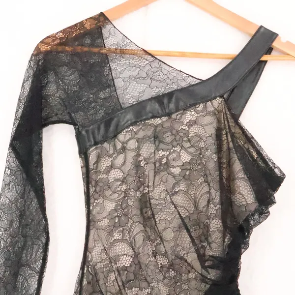Young by Yoyo Yeung Y2K One Shoulder Lace Dress Womens Size XS Black Asymmetric - Image 2