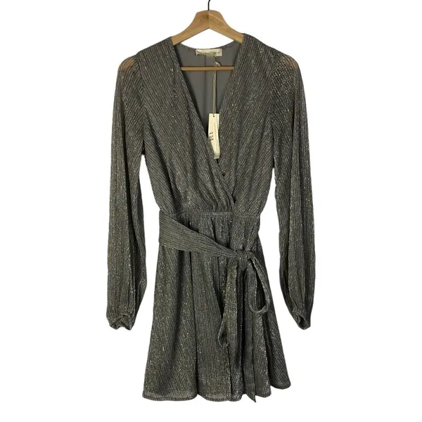 Lovestitch‎ Shooting Star Metallic Wrap Long Sleeve Mini Dress S - Image 3
