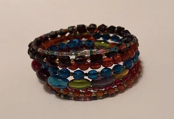 Women’s Stretchy Spiral Bracelet Cuff Beaded Multi Color Glass Bead - Image 2