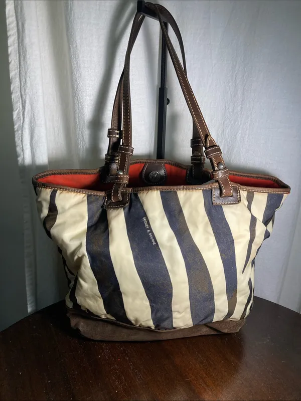 Dooney & Bourke Stripe Print Tote with Brown Trim - Image 2