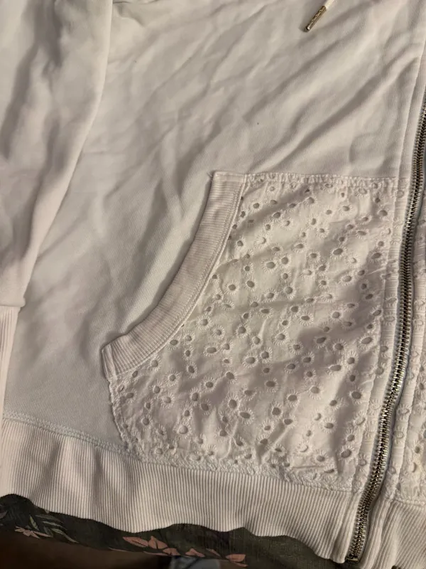 Tommy Hilfiger White Eyelet Zip Hoodie with Hood - Image 4