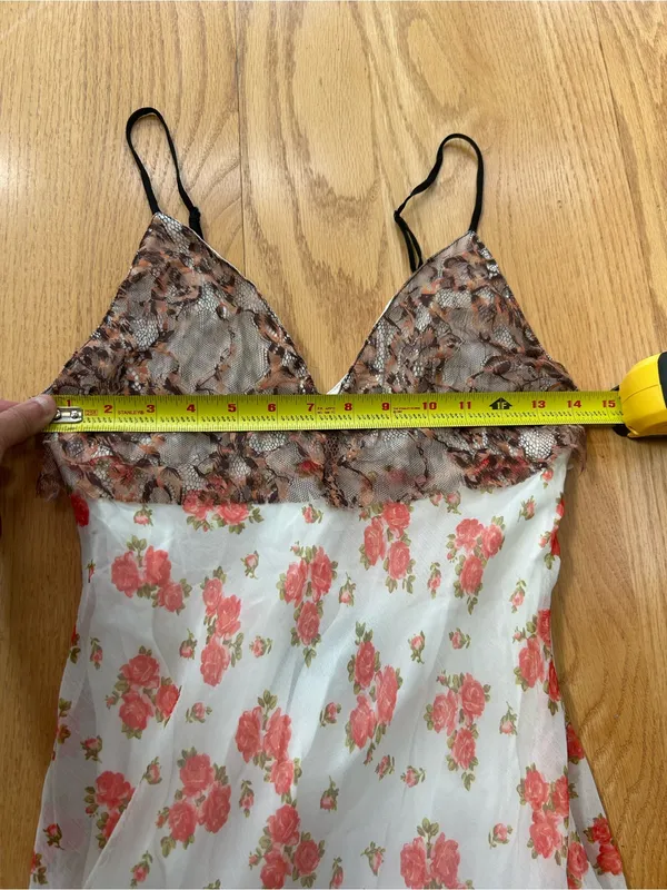 NWT Urban Outfitters‎ Harper Lace Printed Midi Dress Floral Slip Asymmetric XS - Image 5