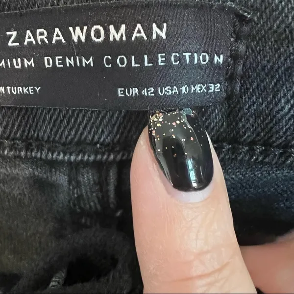 Zara Black High Rise Lace Up Fly Kick Out Crop Released Raw Hem Flare Jeans‎ - Image 11