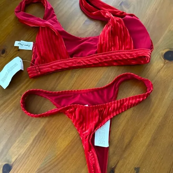 Red Bikini Set M/L Dippin Daisy’s Ribbed Festival - Image 2
