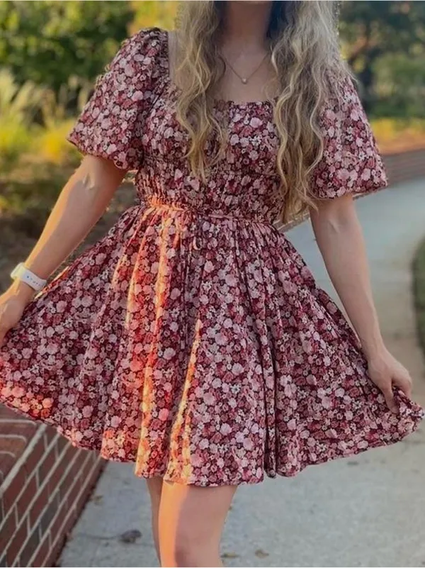 NWT Altar'd State Rochelle floral mini dress smocked bodice puff sleeves Sz S - Image 2