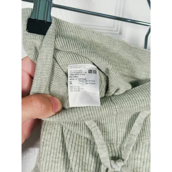 UNIQLO Womens Ribbed Knit Wide Leg Lounge Pants Size S Green Drawstring Casual - Image 6