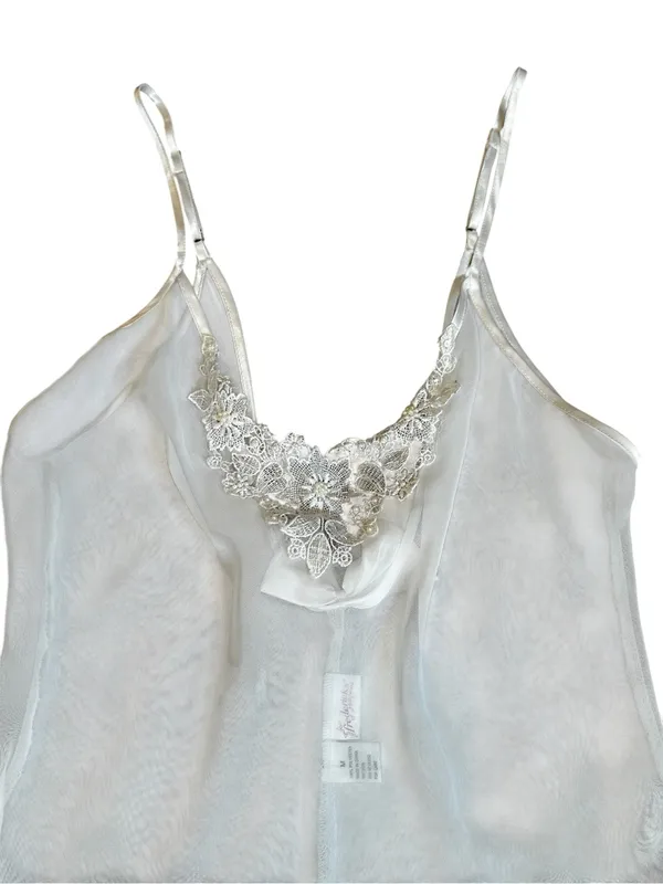 Fredericks Of Hollywood White Sheer Babydoll Mini Slip Dress Floral Embroidery - Image 3