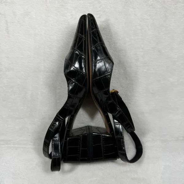 ASOS Design Black Croc Embossed Pointed Toe‎ Slingback Block Heel Pumps Womens 7 - Image 12