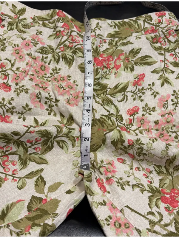 Laura Ashley 100% Linen Wide-Leg Berry & Floral Pants with Pink & Green Print Lg - Image 12