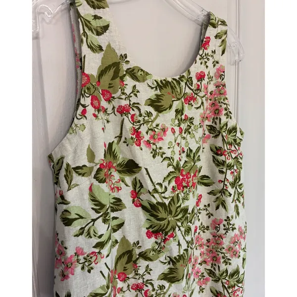 Laura Ashley Linen Blend‎ Floral Shift Dress Scalloped Hem Pink Green M - Image 13