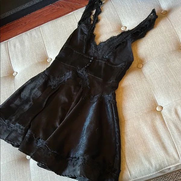 Urban Outfitters Black Satin Lace Trim Mini Dress Size Small - Image 9