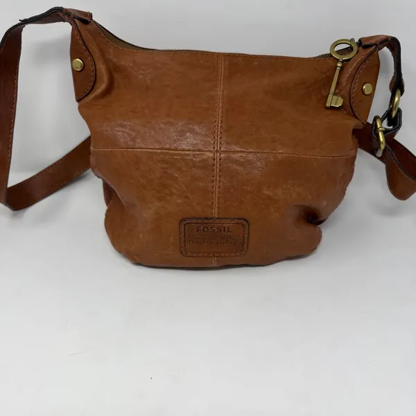 Fossil Long Live Vintage Crossbody Bag Cognac Leather Utility Women Small - Image 5