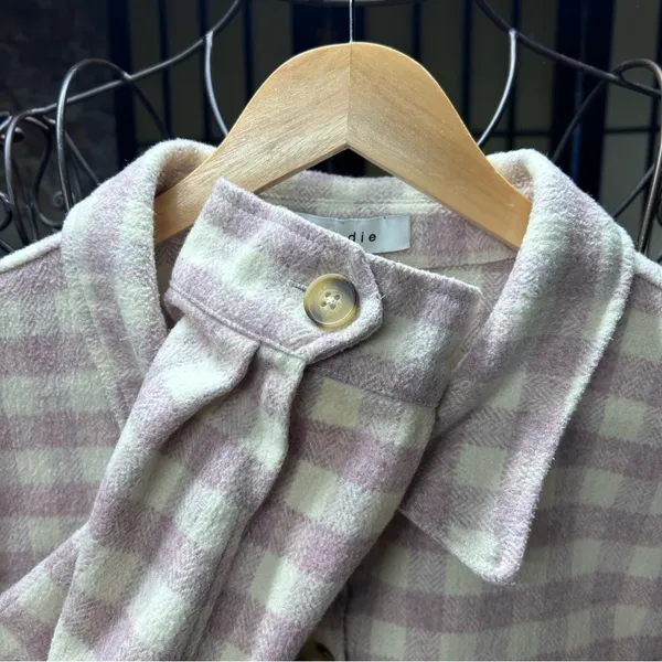 Moodie Lavender/Cream Gingham Shacket: Size MEDIUM Purple - Image 4