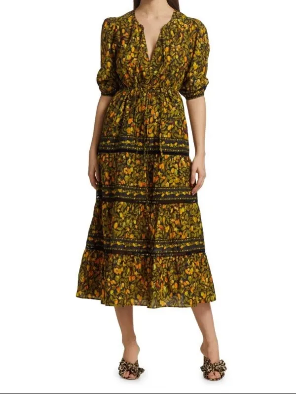 Farm Rio Star Fruits Maxi Dress Medium M 100% Cotton Floral Fruit Print - Image 2