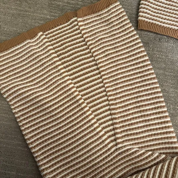 Freshman 1996 Brown Ivory Crochet Knit Striped Maxi Skirt Tube Top Set XS/S - Image 2