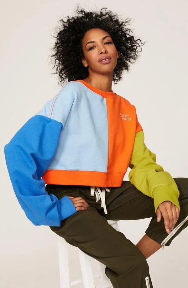 Simon Miller Blue Orange Cropped Colorblock Pullover Sweatshirt Size XS - Image 4