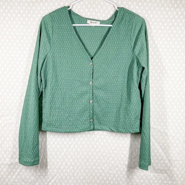 Madewell‎ Green Crinkled Button Up Cardigan - Image 2